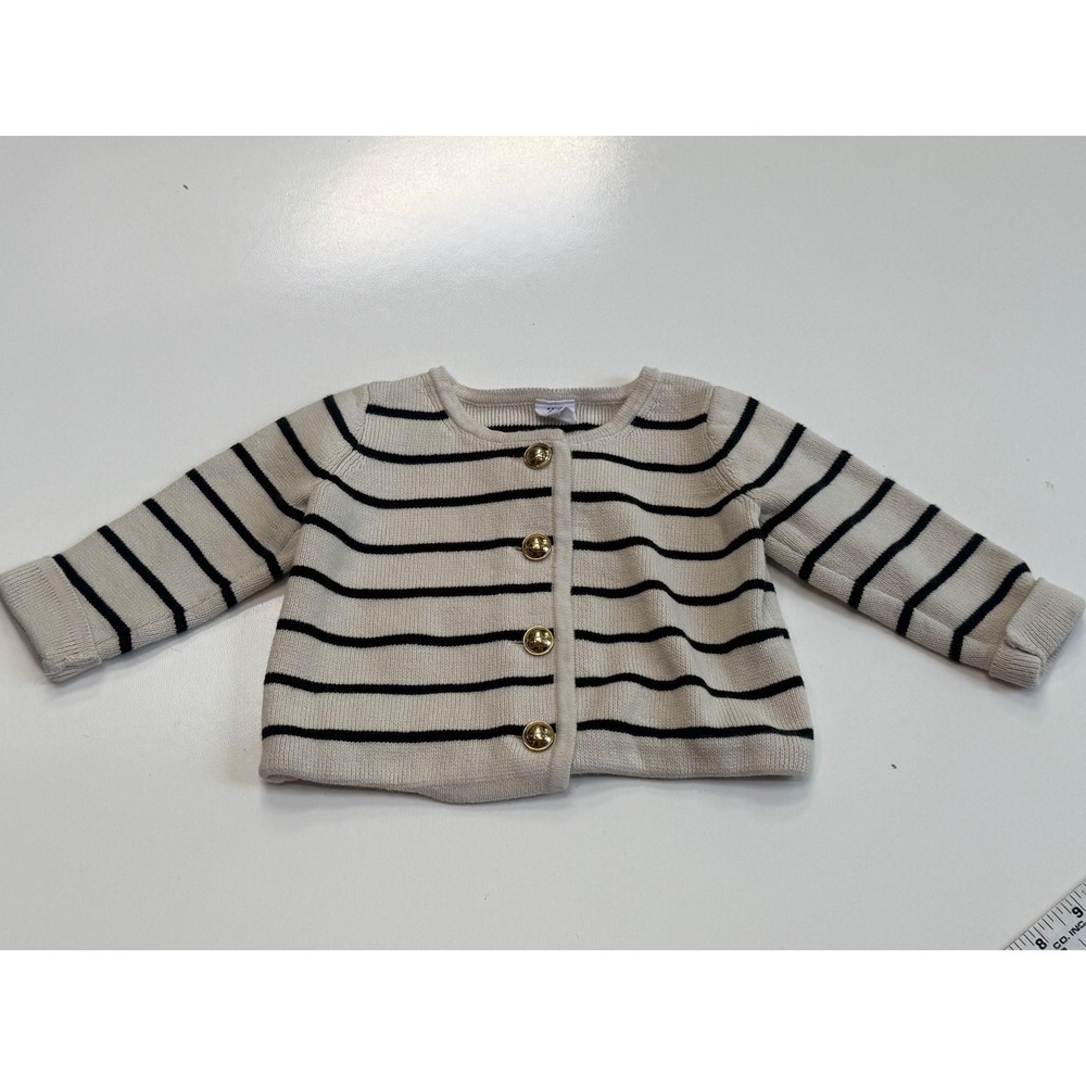 Baby Gap Striped Cardigan Sweater Cream Navy Blue Gold Buttons 12-18 Months